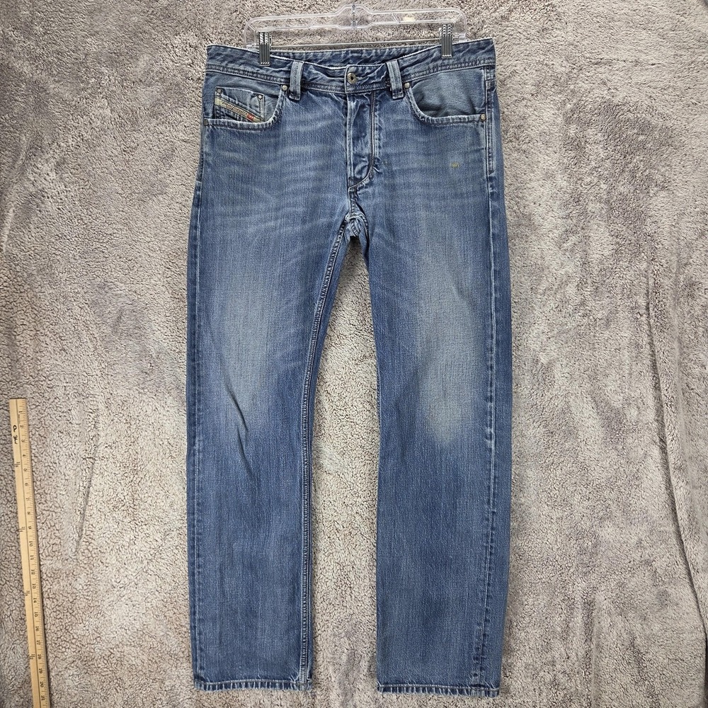 Diesel Jeans Mens 33x32 Blue Larkee Regular Straight Distressed Button Fly 008XR
